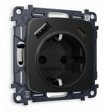 Розетка с заземлением и 2хUSB type A и C, без рамки Ambrella Volt Quant MO810010