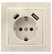 Розетка с заземлением и 2хUSB type A и C, без рамки Stekker Эрна 50077