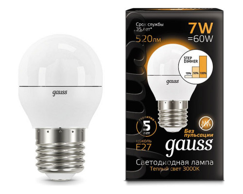 Лампа светодиодная Gauss LED Globe E27 7Вт 3000K 105102107-S Лампа светодиодная Gauss LED Globe E27 7Вт 3000K 105102107-S