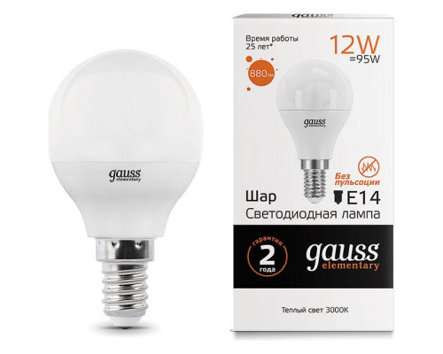 Лампа светодиодная Gauss LED Elementary E14 12Вт 3000K 53112 Лампа светодиодная Gauss LED Elementary E14 12Вт 3000K 53112