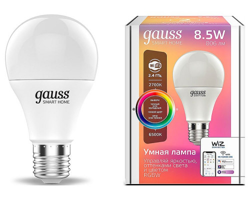 Лампа светодиодная с управлением через Wi-Fi Gauss Smart Home E27 8.5Вт 2700-6500K 1170112 Лампа светодиодная с управлением через Wi-Fi Gauss Smart Home E27 8.5Вт 2700-6500K 1170112