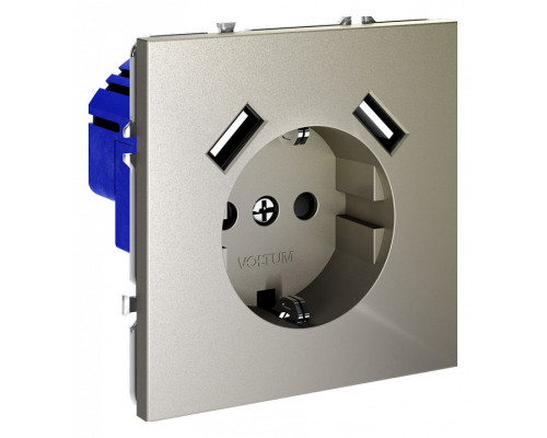 Розетка с заземлением и со шторкой и 2хUSB type A, без рамки Voltum S70 VLS040404 Розетка с заземлением и со шторкой и 2хUSB type A, без рамки Voltum S70 VLS040404