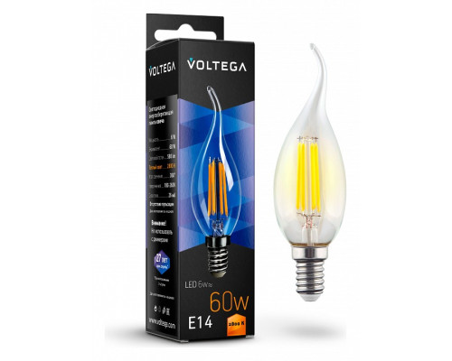 Лампа светодиодная Voltega Candle wind 6W E14 6Вт 2800K 7017 Лампа светодиодная Voltega Candle wind 6W E14 6Вт 2800K 7017