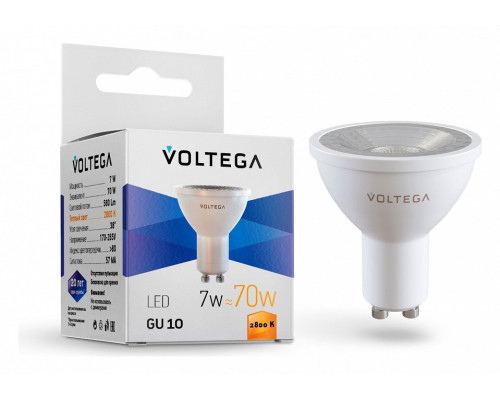 Лампа светодиодная Voltega Sofit GU10 Lens GU10 7Вт 2800K 7060 Лампа светодиодная Voltega Sofit GU10 Lens GU10 7Вт 2800K 7060