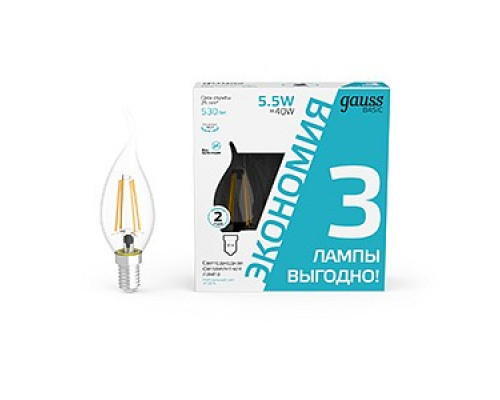 Набор ламп светодиодных Gauss Basic Filament E14 5.5Вт 4100K 1041126T Набор ламп светодиодных Gauss Basic Filament E14 5.5Вт 4100K 1041126T