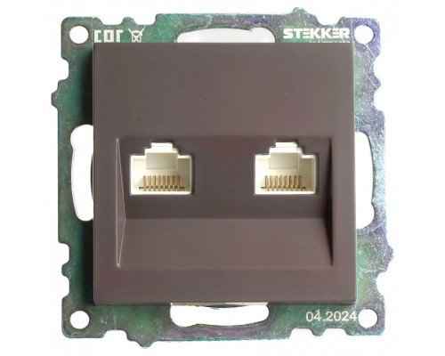 Розетка двойная Ethernet RJ-45 без рамки Stekker Катрин 50006 Розетка двойная Ethernet RJ-45 без рамки Stekker Катрин 50006