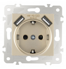 Розетка с заземлением и со шторкой и 2хUSB, без рамки Arte Milano am-203 203.47-1.shampan