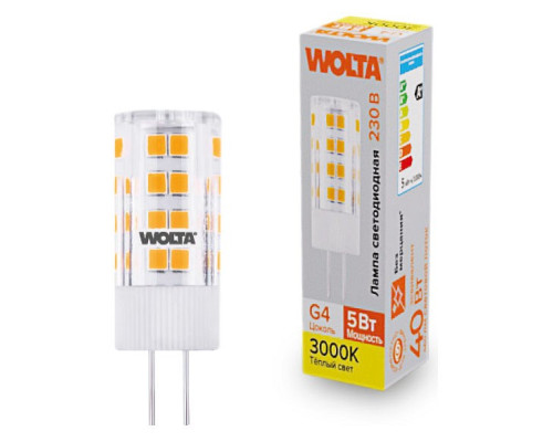 Лампа светодиодная Wolta G4 5Вт 3000K WSTD-JC-220V5W3KG4-C Лампа светодиодная Wolta G4 5Вт 3000K WSTD-JC-220V5W3KG4-C
