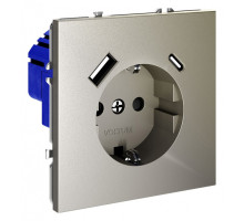 Розетка с заземлением и со шторкой и 2хUSB type A и C, без рамки Voltum S70 VLS040504