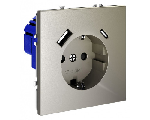 Розетка с заземлением и со шторкой и 2хUSB type A и C, без рамки Voltum S70 VLS040504 Розетка с заземлением и со шторкой и 2хUSB type A и C, без рамки Voltum S70 VLS040504