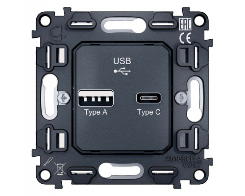 Механизм розетки 2хUSB type A и C Ambrella Volt Quant VM177 Механизм розетки 2хUSB type A и C Ambrella Volt Quant VM177