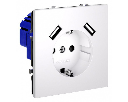Розетка с заземлением и со шторкой и 2хUSB type A, без рамки Voltum S70 VLS040402 Розетка с заземлением и со шторкой и 2хUSB type A, без рамки Voltum S70 VLS040402