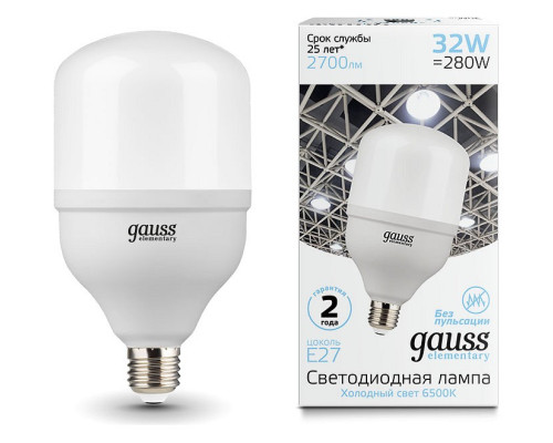 Лампа светодиодная Gauss Elementary LED T100 E27 32Вт 6500K 63233 Лампа светодиодная Gauss Elementary LED T100 E27 32Вт 6500K 63233