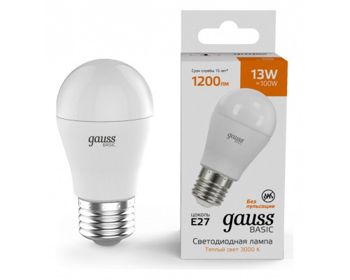 Лампа светодиодная Gauss Basic E27 13Вт 3000K 10502132 Лампа светодиодная Gauss Basic E27 13Вт 3000K 10502132