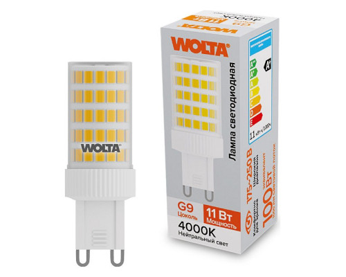 Лампа светодиодная Wolta G9 11Вт 4000K WSTD-JCD-11W4KG9-C Лампа светодиодная Wolta G9 11Вт 4000K WSTD-JCD-11W4KG9-C