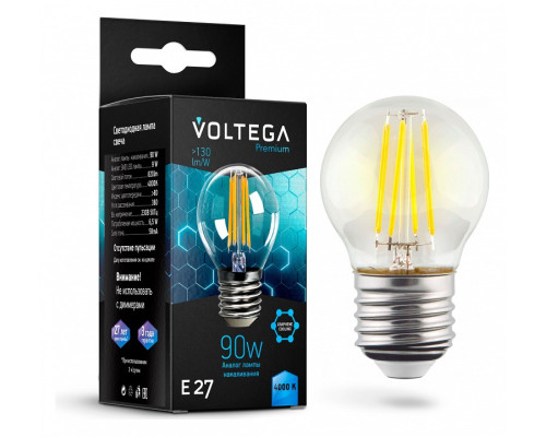 Лампа светодиодная Voltega Globe E27 9W Graphene E27 7Вт 4000K 7139 Лампа светодиодная Voltega Globe E27 9W Graphene E27 7Вт 4000K 7139