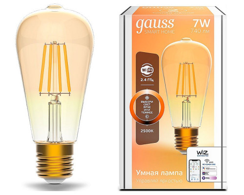 Лампа светодиодная с управлением через Wi-Fi Gauss Smart Home E27 7Вт 2500K 1290112 Лампа светодиодная с управлением через Wi-Fi Gauss Smart Home E27 7Вт 2500K 1290112