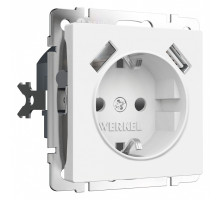 Розетка с заземлением и со шторками и 2хUSB, без рамки Werkel белый матовый W1171561