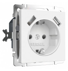 Розетка с заземлением и со шторками и 2хUSB, без рамки Werkel белый матовый W1171561