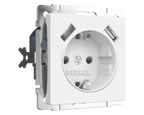 Розетка с заземлением и со шторками и 2хUSB, без рамки Werkel белый матовый W1171561 Розетка с заземлением и со шторками и 2хUSB, без рамки Werkel белый матовый W1171561