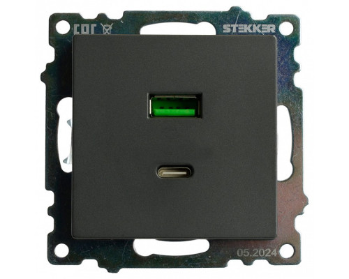 Розетка 2хUSB type A и C без рамки Stekker Катрин 50052 Розетка 2хUSB type A и C без рамки Stekker Катрин 50052