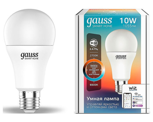 Лампа светодиодная с управлением через Wi-Fi Gauss Smart Home E27 10Вт 2700-6500K 1080112 Лампа светодиодная с управлением через Wi-Fi Gauss Smart Home E27 10Вт 2700-6500K 1080112