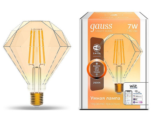 Лампа светодиодная с управлением через Wi-Fi Gauss Smart Home E27 7Вт 2500K 1350112 Лампа светодиодная с управлением через Wi-Fi Gauss Smart Home E27 7Вт 2500K 1350112