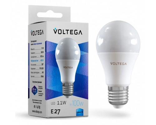 Лампа светодиодная Voltega General purpose bulb 11W E27 11Вт 4000K 5738 Лампа светодиодная Voltega General purpose bulb 11W E27 11Вт 4000K 5738