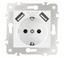 Розетка с заземлением и со шторкой и 2хUSB, без рамки Arte Milano am-203 203.47-1.white