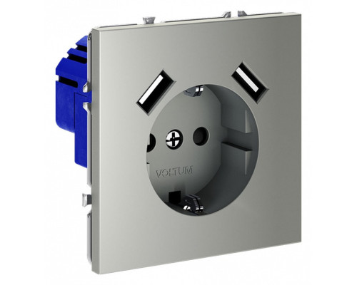 Розетка с заземлением и со шторкой и 2хUSB type A, без рамки Voltum S70 VLS040405 Розетка с заземлением и со шторкой и 2хUSB type A, без рамки Voltum S70 VLS040405