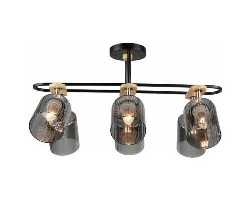 Люстра на штанге Imex MD.5712 MD.5712-6-S-BK+WOOD Люстра на штанге Imex MD.5712 MD.5712-6-S-BK+WOOD