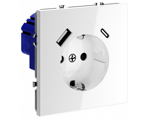 Розетка с заземлением и со шторкой и 2хUSB type A и C, без рамки Voltum S70 VLS040501 Розетка с заземлением и со шторкой и 2хUSB type A и C, без рамки Voltum S70 VLS040501