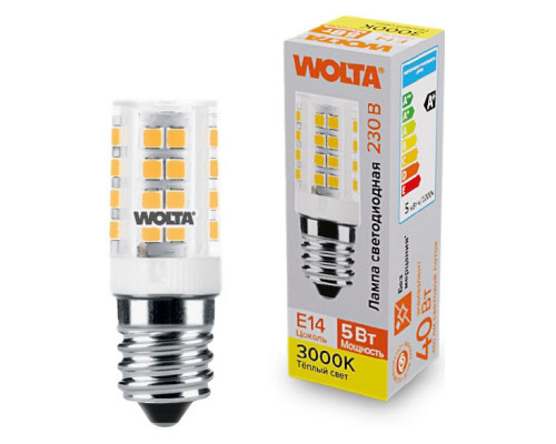 Лампа светодиодная Wolta  E14 5Вт 3000K WSTD-JCD-5W3KE14-C