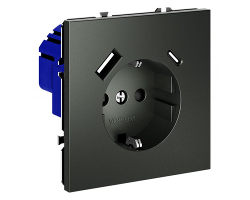 Розетка с заземлением и со шторкой и 2хUSB type A и C, без рамки Voltum S70 VLS040506 Розетка с заземлением и со шторкой и 2хUSB type A и C, без рамки Voltum S70 VLS040506