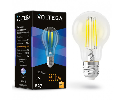 Лампа светодиодная Voltega General purpose bulb E27 8Вт 3000K 7229 Лампа светодиодная Voltega General purpose bulb E27 8Вт 3000K 7229