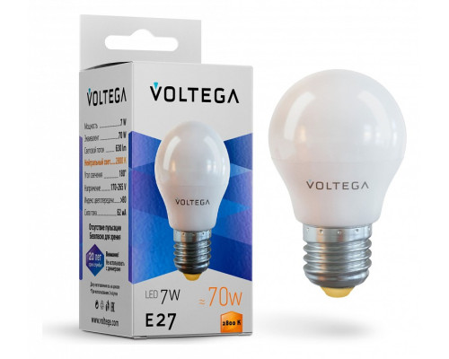 Лампа светодиодная Voltega Globe E27 7W E27 7Вт 2800K 7052 Лампа светодиодная Voltega Globe E27 7W E27 7Вт 2800K 7052