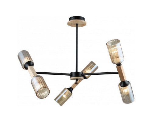 Люстра на штанге Imex MD.5495 MD.5495-6-S-BK+WOOD Люстра на штанге Imex MD.5495 MD.5495-6-S-BK+WOOD