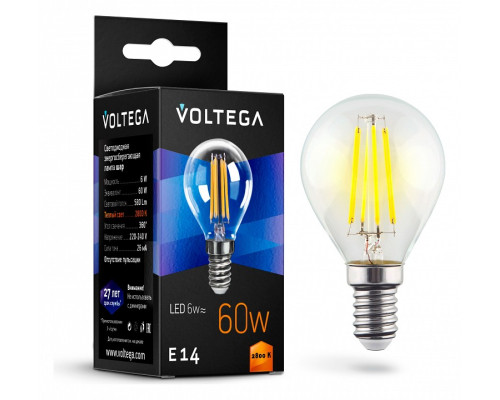Лампа светодиодная Voltega Globe 6W E14 6Вт 2800K 7021 Лампа светодиодная Voltega Globe 6W E14 6Вт 2800K 7021