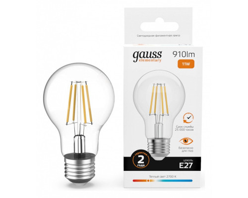 Лампа светодиодная Gauss Filament Elementary E27 11Вт 2700K 22211 Лампа светодиодная Gauss Filament Elementary E27 11Вт 2700K 22211