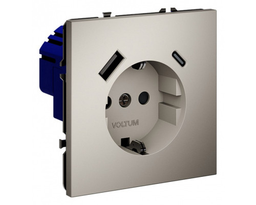 Розетка с заземлением и со шторкой и 2хUSB type A и C, без рамки Voltum S70 VLS040503 Розетка с заземлением и со шторкой и 2хUSB type A и C, без рамки Voltum S70 VLS040503