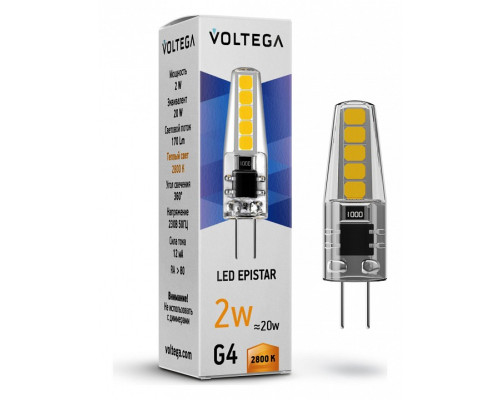 Лампа светодиодная Voltega Capsule G4 G4 2Вт 2800K 7144 Лампа светодиодная Voltega Capsule G4 G4 2Вт 2800K 7144