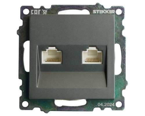 Розетка двойная Ethernet RJ-45 без рамки Stekker Катрин 50008 Розетка двойная Ethernet RJ-45 без рамки Stekker Катрин 50008