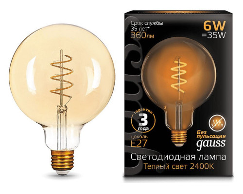 Лампа светодиодная Gauss LED Filament Flexible E27 6Вт 2400K 158802008 Лампа светодиодная Gauss LED Filament Flexible E27 6Вт 2400K 158802008