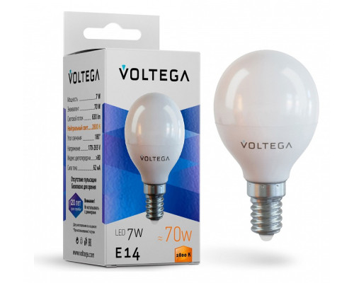 Лампа светодиодная Voltega Globe 7W E14 7Вт 2800K 7054 Лампа светодиодная Voltega Globe 7W E14 7Вт 2800K 7054