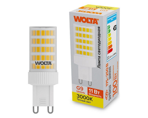 Лампа светодиодная Wolta G9 11Вт 3000K WSTD-JCD-11W3KG9-C Лампа светодиодная Wolta G9 11Вт 3000K WSTD-JCD-11W3KG9-C