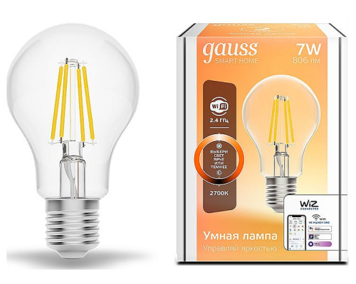 Лампа светодиодная с управлением через Wi-Fi Gauss Smart Home E27 7Вт 2700K 1200112 Лампа светодиодная с управлением через Wi-Fi Gauss Smart Home E27 7Вт 2700K 1200112