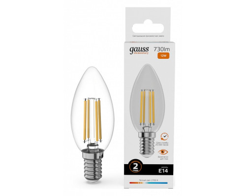 Лампа светодиодная Gauss Filament Elementary E14 12Вт 2700K 32112 Лампа светодиодная Gauss Filament Elementary E14 12Вт 2700K 32112