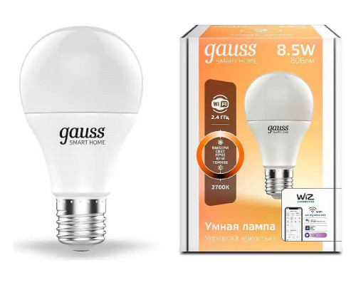 Лампа светодиодная с управлением через Wi-Fi Gauss Smart Home E27 8.5Вт 2700K 1050112 Лампа светодиодная с управлением через Wi-Fi Gauss Smart Home E27 8.5Вт 2700K 1050112