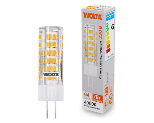 Лампа светодиодная Wolta G4 7Вт 4000K WSTD-JC-220V7W4KG4-C Лампа светодиодная Wolta G4 7Вт 4000K WSTD-JC-220V7W4KG4-C