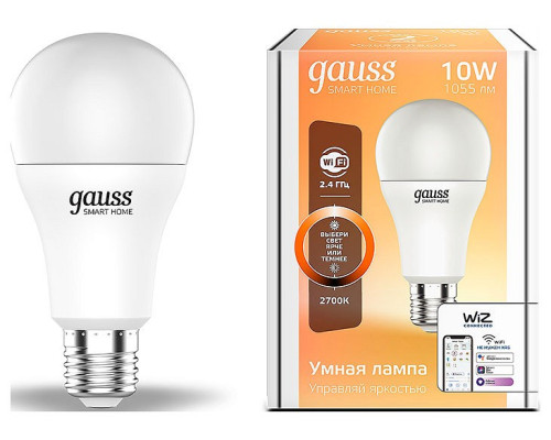 Лампа светодиодная с управлением через Wi-Fi Gauss Smart Home E27 10Вт 2700K 1070112 Лампа светодиодная с управлением через Wi-Fi Gauss Smart Home E27 10Вт 2700K 1070112